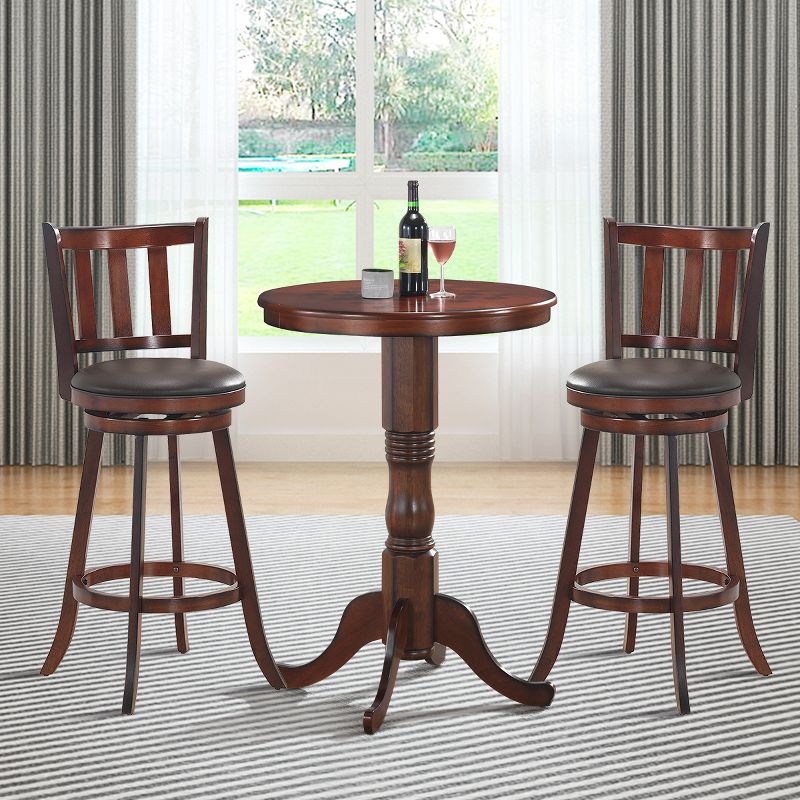 Costway Set of 2 29.5'' Swivel Bar stool Leather Padded Dining Kitchen Pub Bistro Chair High Back, 3 of 11