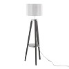LumiSource Compass Mid-Century Modern Floor Lamp with Shelf in Black Wood Silver Metal and Gray Linen - 4 of 4