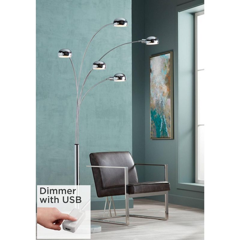 Possini Euro Design Modern Mid Century Arc Floor Lamp with USB Charging Port 5-Light 78" Tall Chrome Metal for Living Room Reading, 2 of 10