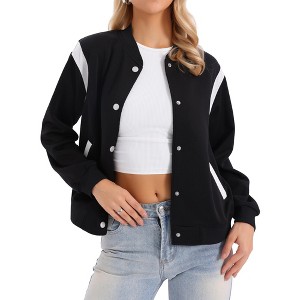 INSPIRE CHIC Women's Casual Button Down Baseball School Outfits Fall Bomber Jacket - 1 of 4