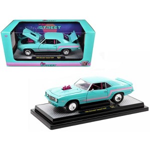 1969 Chevrolet Camaro Z/28 Light Blue with Pink Stripes "Pro Street" Limited Edition 1/24 Die Cast Model Car by M2 Machines - 1 of 3