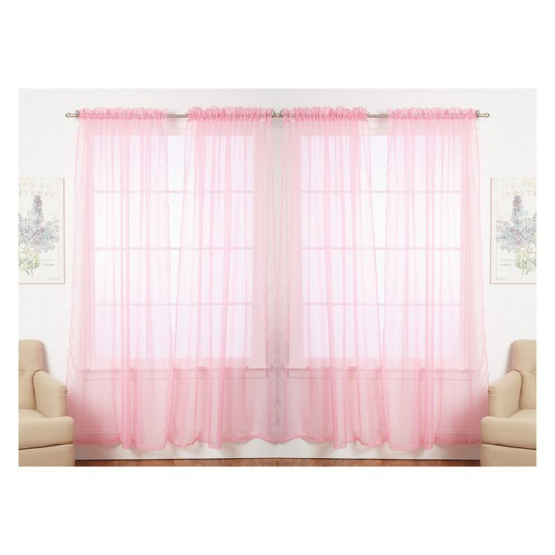 J&V TEXTILES 4-Pieces Sheer Solid Sheer Window Curtains 55x84 - Window Treatment Rod Pocket Voile Drape/Panel Sets for Patio Door, 1 of 7