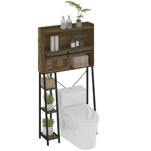 HOMCOM Over the Toilet Storage Cabinet, Over Toilet Bathroom Organizer with Sliding Door, 3 Storage Compartments and 4 Open Shelves - 1 of 4