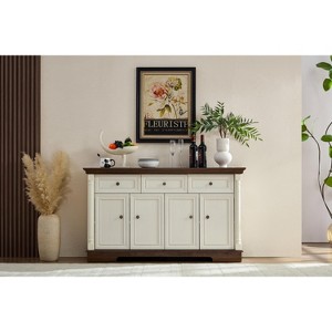 ORRD Farmhouse Kitchen Storage Cabinet with Drawers & Doors, Roman Column Design, Wooden Coffee Bar & Wine Storage - 1 of 4