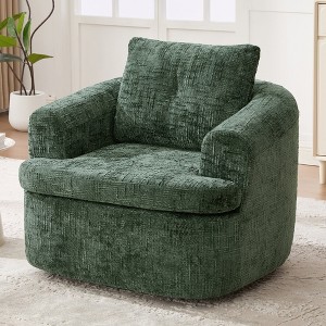 Hrinhom 36.6"W Accent Barrel Chair with Dual-layer Cushion,360° Swivel Sofa Chair-Green - 1 of 4