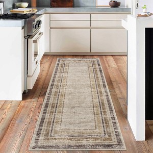 Modern Area Rugs Living Room Distressed Bordered Carpet Non-Slip Low Pile Accent Rug for Bedroom Kitchen - 1 of 4