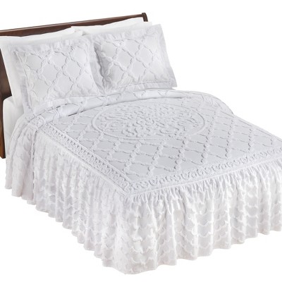 Collections Etc Luxurious Trellis Ruffled Chenille Bedspread Full White ...