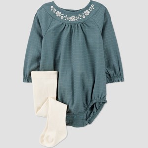 Carter's Just One You® Baby Girls' 2pc Embroidered Bubble Top & Bottom Set - Green - 1 of 4