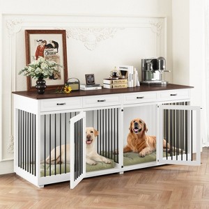 FUFU&GAGA 86.6" Large Dog Crate Furniture Wooden Dog Kennel with 4 Drawers - 1 of 4