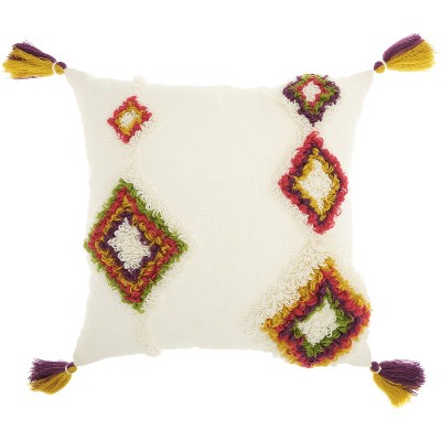 Multicolor Embroidered Square Throw Pillow with Tassels 20" x 20"