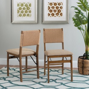 Linon Set of 2 Thames Rope Back Padded Seat Midcentury Modern Folding Chair Natural: Upholstered Polyester, Wood Frame - 1 of 4