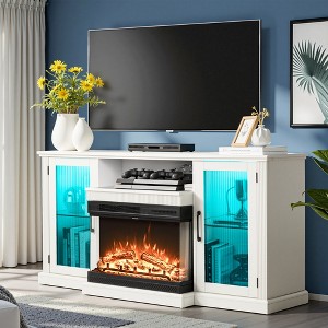 Glass Door TV Stand for TVs up to 73" with 36" Electric Fireplace Included - 1 of 4