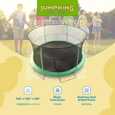 14-Foot Green Round Trampoline with Safety Enclosure