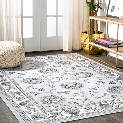 Light Gray and Cream Synthetic Persian Style Area Rug, 4' x 6'
