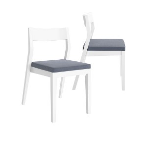 Plank+Beam Set of 2 Modern Dining Chairs, Cushioned Seat Kitchen Chair, Upholstered Solid Wood Chair for Office and Living Room, White/Slate - 1 of 4