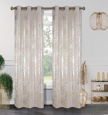 Floral Metallic Blackout Grommet Curtain Panels (Set of 2)