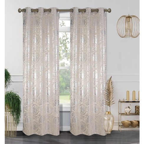 J&v Textiles Floral Metallic Blackout Grommet Curtain Panels (set Of 2 ...