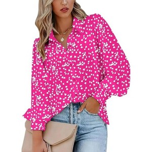 Zeagoo Womens Shirts Button Down Printed Lantern Long Sleeve Blouse Fashion Casual Tops - 1 of 4