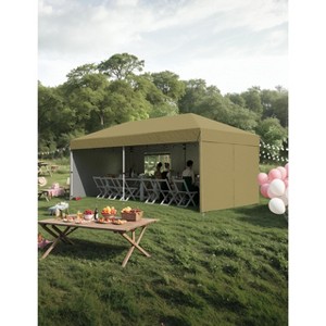 10x20 Pop Up Canopy Tent with 4 SideWalls, Heavy Duty Outdoor Canopy All Season Waterproof Commercial Street Vendors Party Tents with Roller Bag - 1 of 4