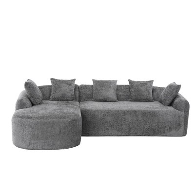 NicBex L-Shaped Modular Sectional Sofa,3-Seat Boucle Couch with Chaise and 5 Pillows for Living Room,Apartment,Office