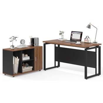 Tribesigns 55" Executive Desk and 39" File Cabinet, L-shaped Computer Desk Business Furniture Set with Storage Printer Stand for Home Office