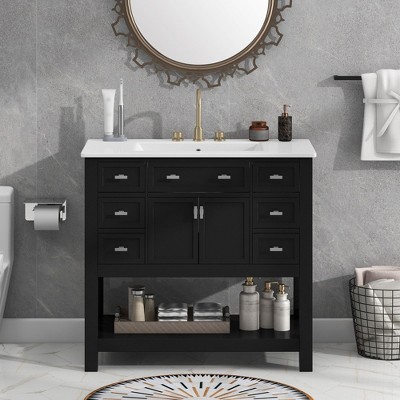 Okak Modern Freestanding Bathroom Vanity with Sink Combo,Solid Wood Bathroom Storage Cabinet with 4/6 Drawers & Bottom Shelf