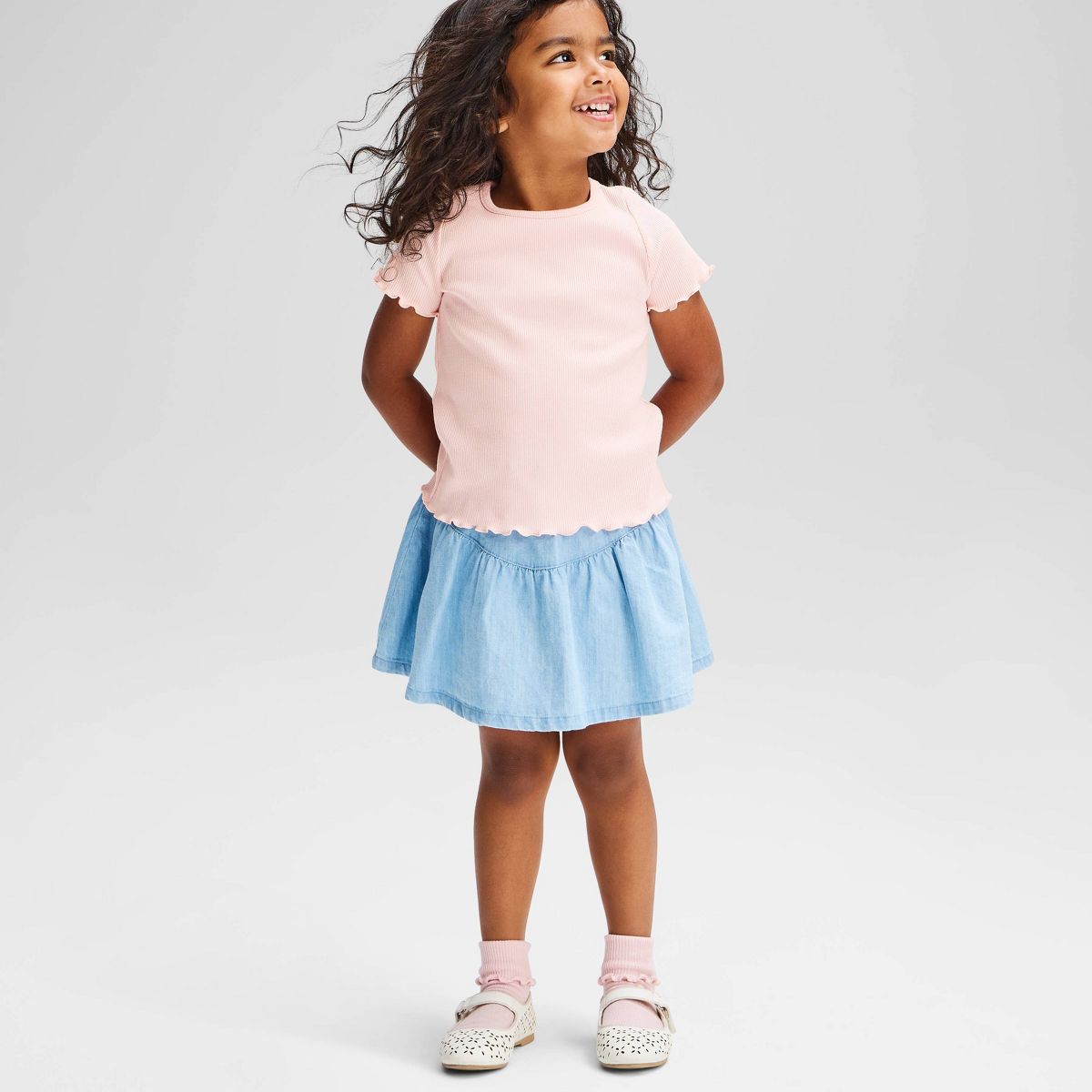 Baby & Toddler Girls' Solid Ribbed Scallop Hem Short Sleeve T-Shirt - Cat & Jack™ - thumbnail 4