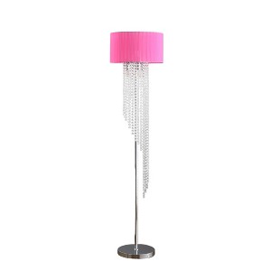 HomeRoots 53" Clear And Silver Crystal And Metal Floor Lamp With Hot Pink Linen Drum Shade - 1 of 4