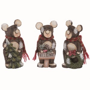 Transpac Resin Tree Stump Bear Figurine Set of 3 Christmas Home Decorations - 1 of 1