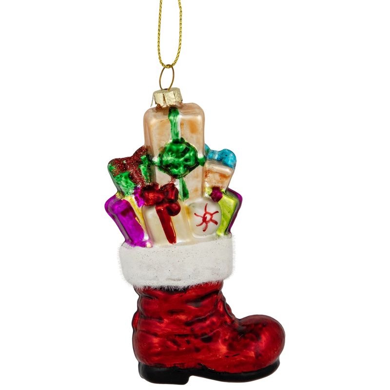 Northlight 4.5" Shiny Red Present Filled Stocking Hanging Glass Christmas Ornament, 4 of 6