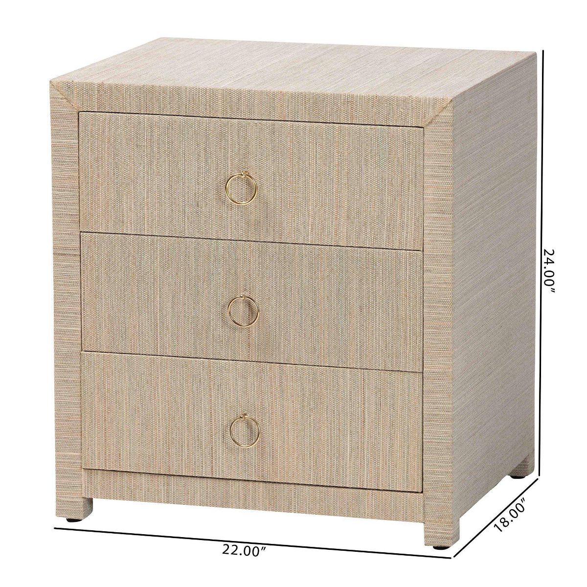 bali & pari Quinn Woven Grasscloth 3 Drawer Nightstand Natural/Gold - thumbnail 9
