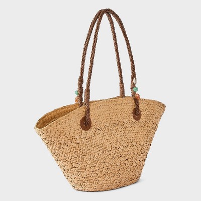 Сумки A New Day Hand Woven Straw Bead Strap Fan Tote Bag - A New Day™ Natural — фото 3