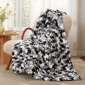 Handmade Chenille Throw Blanket , Chunky Knit Cable Knitted Crochet Blanket-Amelie Home - 1 of 4