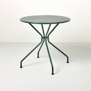 Slat Metal Round Outdoor Patio Bistro Table Green Hearth Hand with Magnolia Steel Frame Rust Resistant 2 Seater