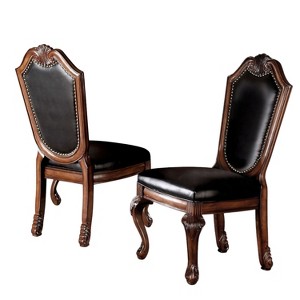 HomeRoots Set of Two Black and Redwood Upholstered Faux Leather And Solid Wood Dining Side Chairs - 1 of 4