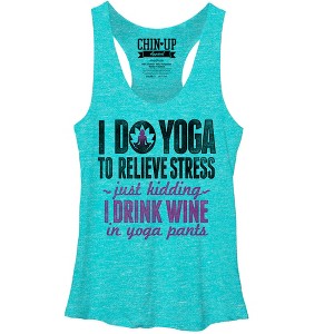 Women's CHIN UP Drink Wine in Yoga Pants Racerback Tank Top - 1 of 3