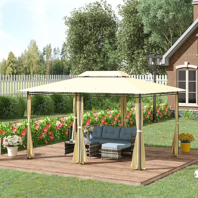 Outsunny 10' x 13' Outdoor Soft Top Gazebo Pergola with Curtains, 2-Tier Steel Frame Gazebo for Patio, 3 of 11