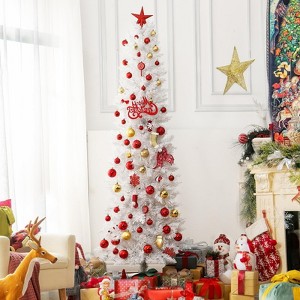 Pre-Lit White Pencil Christmas Tree with 250 Color Changing LED Lights, 6ft Hinged Slim Artificial Xmas Tree - 1 of 4