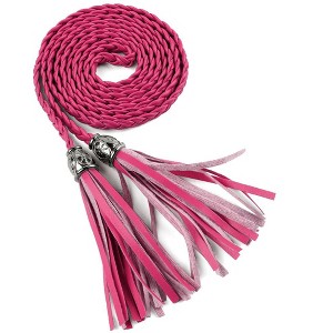Allegra K Women WP75 Tassels Beaded Braided Skinny PU Waist Belt 1 Pc - 1 of 4