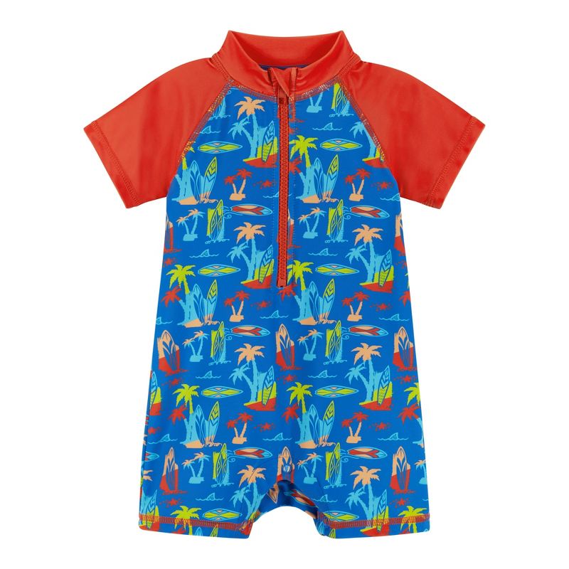 Andy & Evan  Infant  Surfboard Print Swim Romper and Hat, 3 of 5