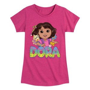 Girls' - Dora the Explorer - Logo Map And Flowers Fitted Short Sleeve Graphic T-Shirt - 1 of 3