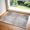 Ivory Gray and Blue Abstract Power Loom Area Rug With Fringe - 2 of 4
