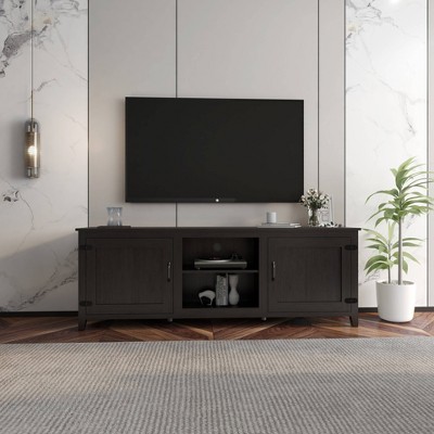VYNXARIA TV Stand Storage Media Console Entertainment Center,Tradition Black,with doors