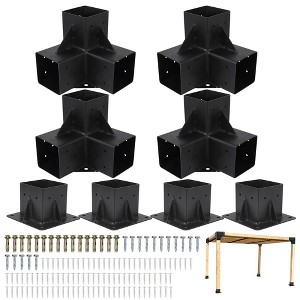 Pergola Brackets Kit for 4"x 4" (Actual 3.6" X 3.6") Lumber, Steel Corner Bracket Woodworks Kit for Gazebo, Patio Pergolas - 1 of 4