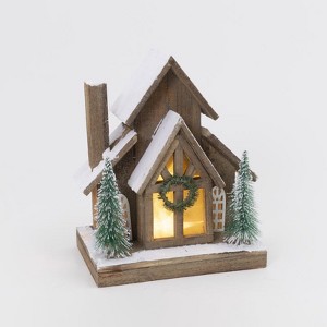 Gerson - Lighted Wood House with Trees - Table Decor - Multicolored - 14 in. - Case of 2 - 1 of 1