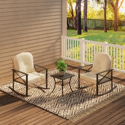3-Piece Rocking Bistro Set with 2 Cushioned Chairs & Coffee Table, Outdoor Rocker Patio Set for Porch, Lawn, Pool, or Garden