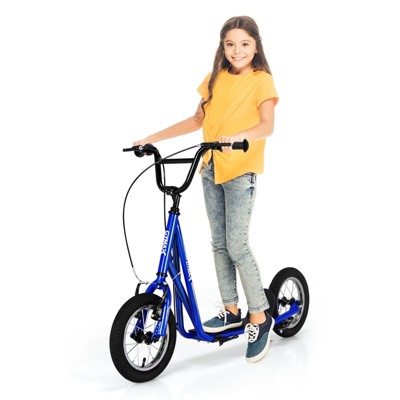 Infans Kids Scooter with Caliper Brakes, 12" Inflatable Wheels, Height Adjustable All Terrain Off-Road Scooter, Pre-Assembled Scooter for 8+, Blue