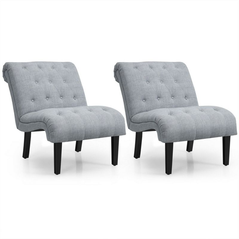 Costway Set of 2 Armless Accent Chair Upholstered Tufted Lounge Chair, 1 of 11