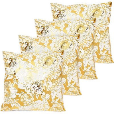 Juvale Set of 4 Gold Floral Decorative Throw Pillow Case Cushion Covers 18 x 18 In