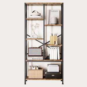 TROPOW Adjustable 5 Tier Open Bookcase, Rustic Farmhouse Book Shelves, Industrial Wood and Black Metal Bookshelves - 1 of 4